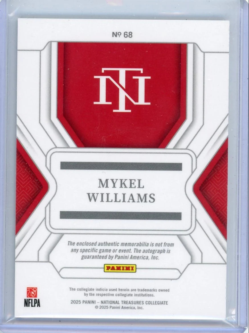 Mykel Williams 2025 Panini National Treasures Collegiate RPA RC #'d 11/25
