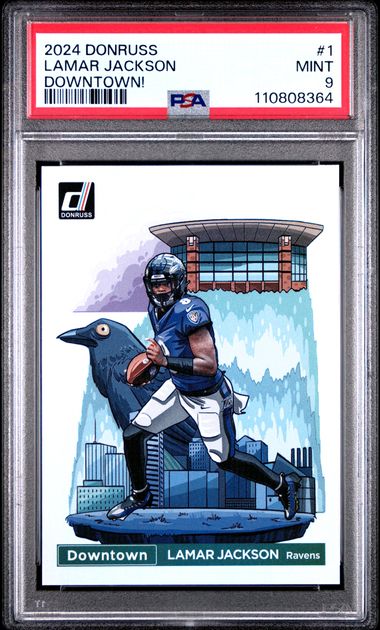 Lamar Jackson 2024 Panini Donruss Downtown SSP PSA 9