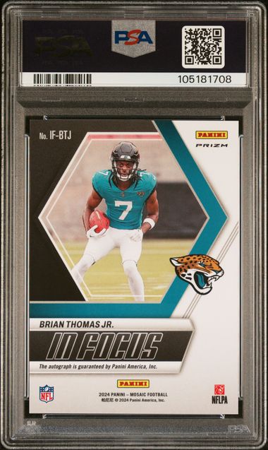 Brian Thomas Jr. 2024 Panini Mosaic In Focus Signatures Red Yellow Choice PSA 10 Auto 10