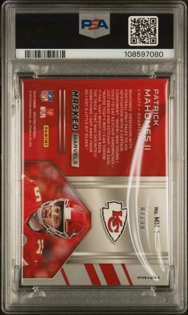 Patrick Mahomes II 2019 Panini Spectra Masked Marvels #'d 87/99 PSA 8