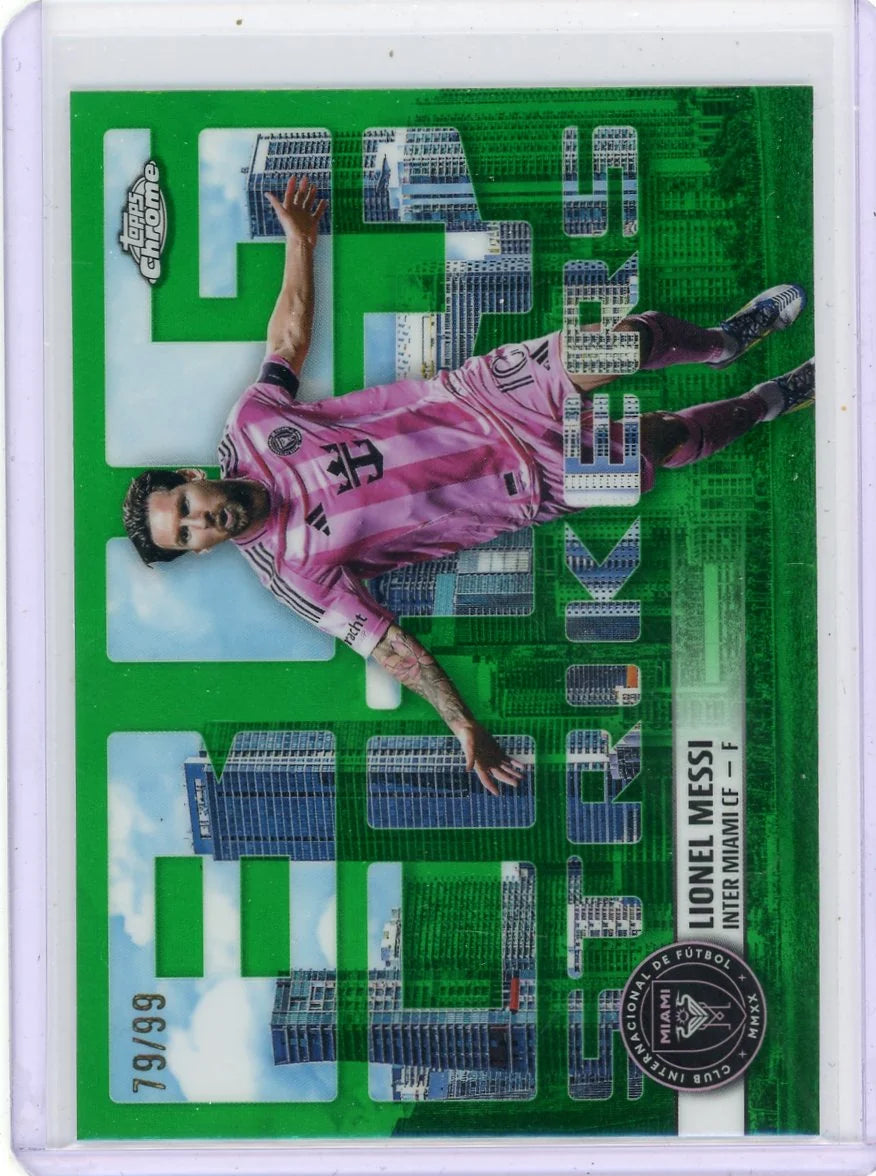 Lionel Messi 2025 Topps Chrome MLS Big City Strikers Green Refractor #'d 79/99