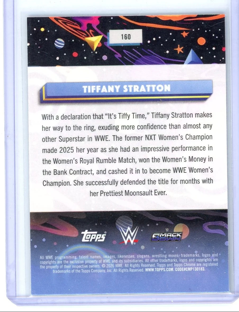 Tiffany Stratton 2026 Topps Cosmic Chrome Purple Nebula Refractor #'d 014/150