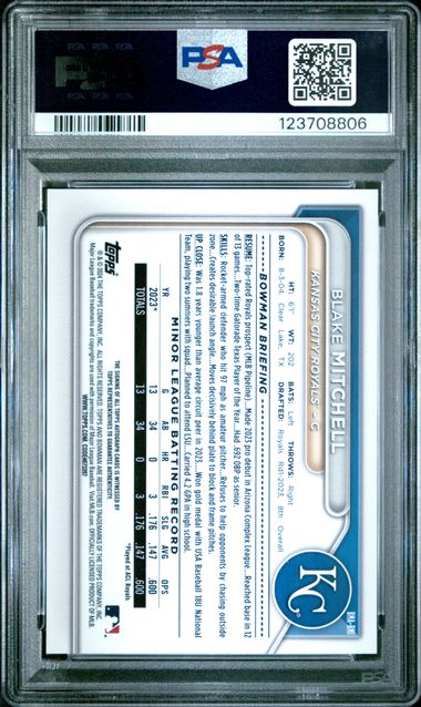 Blake Mitchell 2024 Bowman Chrome Mega Box Blue Refractor Autograph #'d 059/150 PSA 10