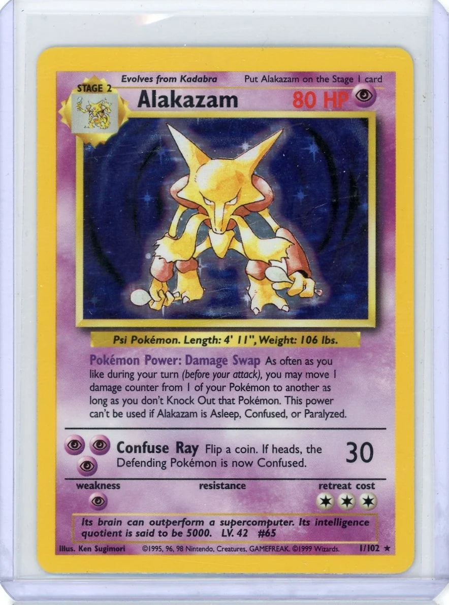 Alakazam Pokémon Base Set Unlimited Holo Rare #1/102 LP/MP