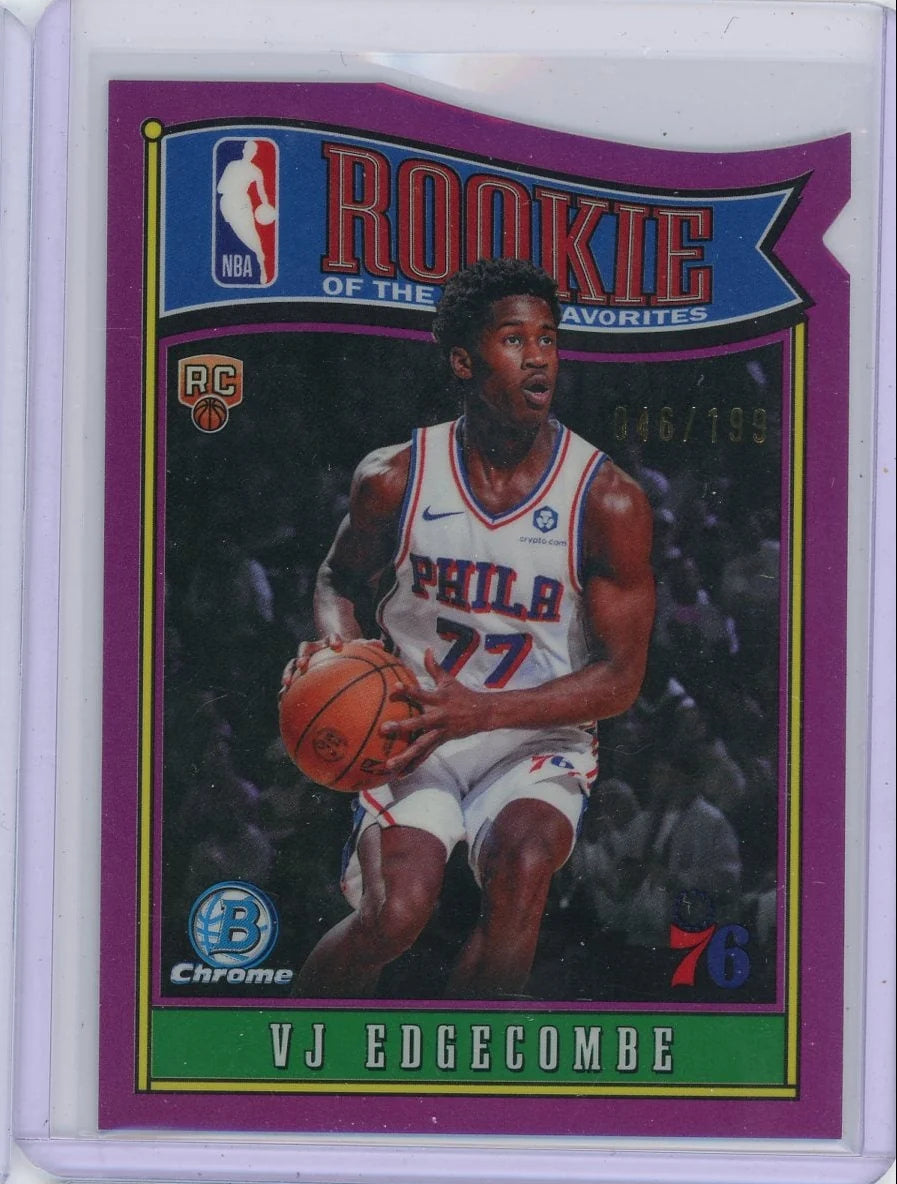 VJ Edgecombe 2025-26 Bowman Chrome ROTY Favorites pink rc #'d 046/199