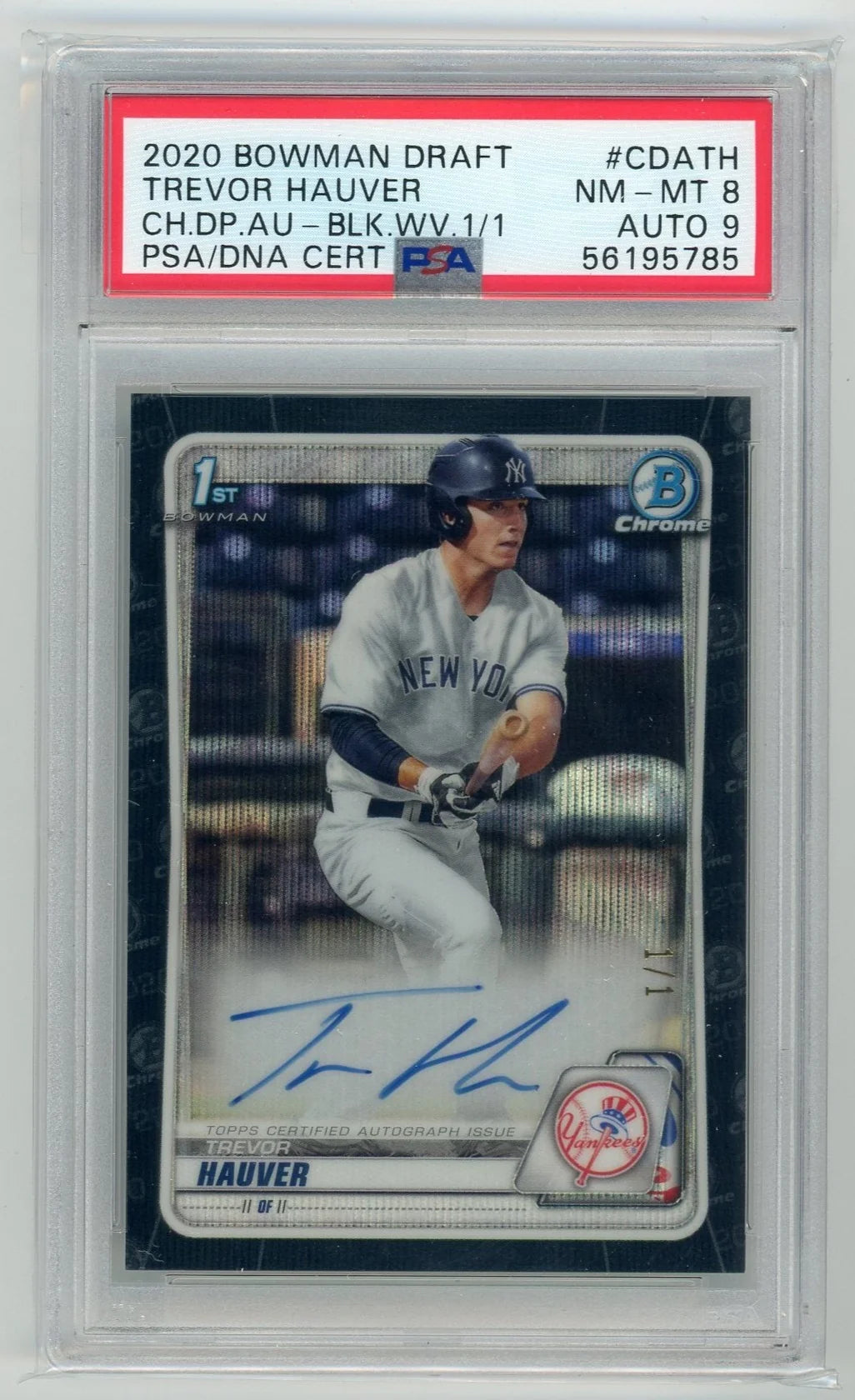 TREVOR HAUVER 2020 Bowman Chrome Draft Autograph Black WAVE REFRACTOR 1/1