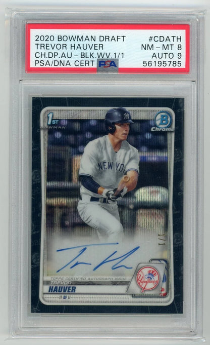 TREVOR HAUVER 2020 Bowman Chrome Draft Autograph Black WAVE REFRACTOR 1/1