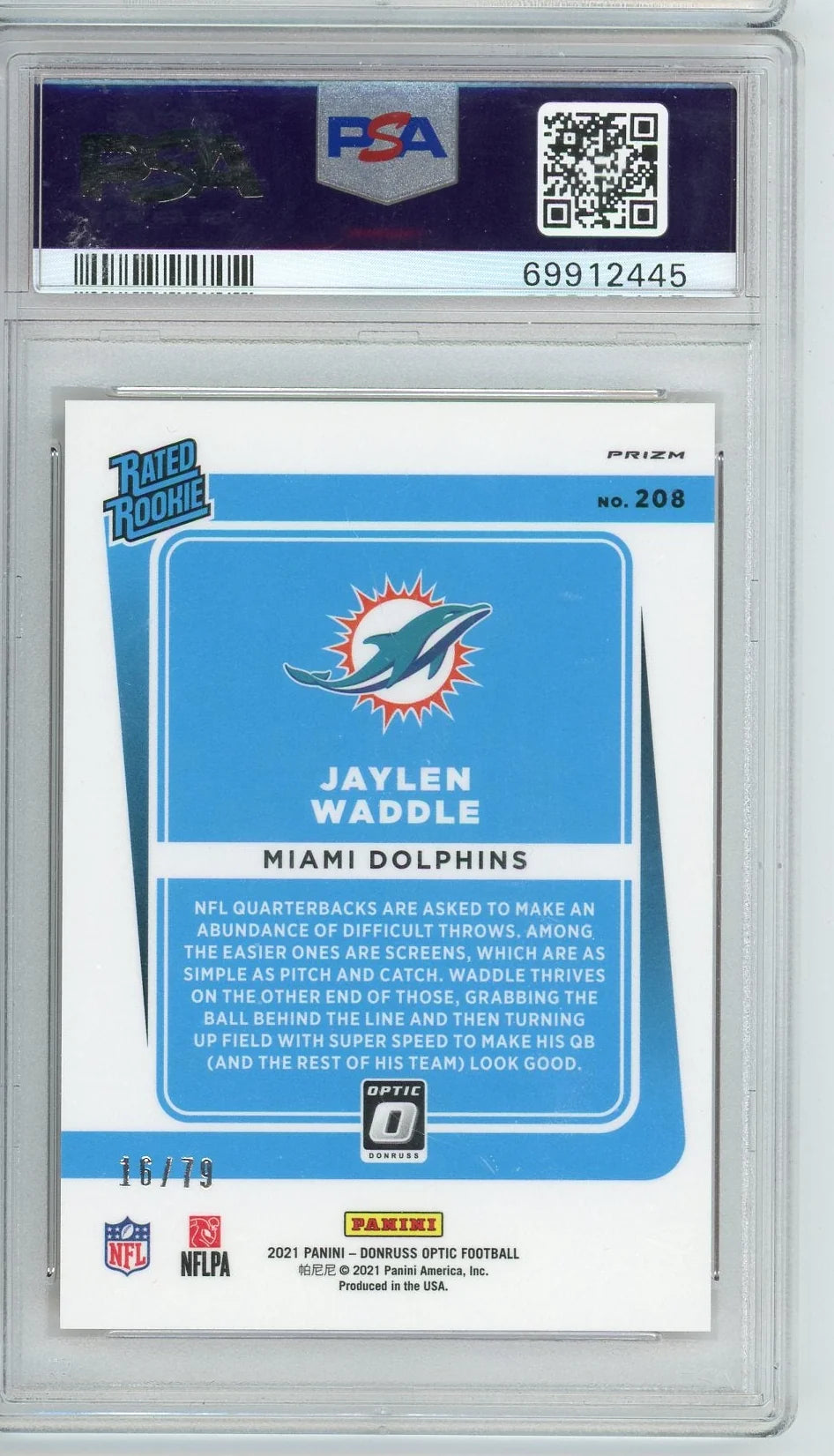 Jaylen Waddle 2021 Panini Donruss Optic Orange Scope rookie card #'d 16/79 PSA 10