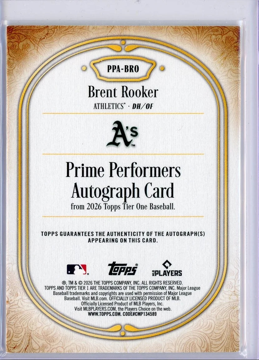 Brent Rooker 2026 Topps Tier One Prime Performers Auto #PPA-BRO #'d /25