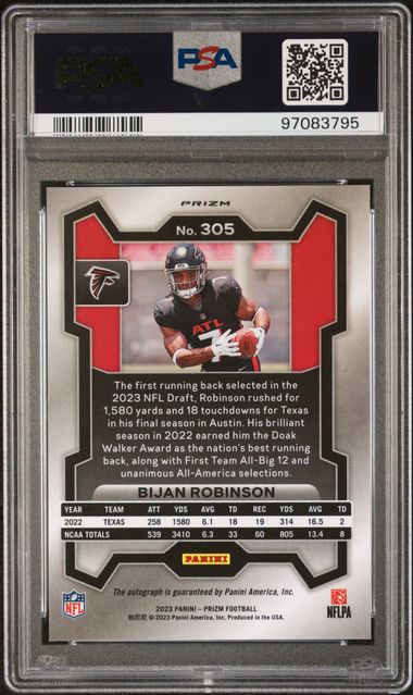 Bijan Robinson 2023 Panini Prizm Autograph RC PSA 9