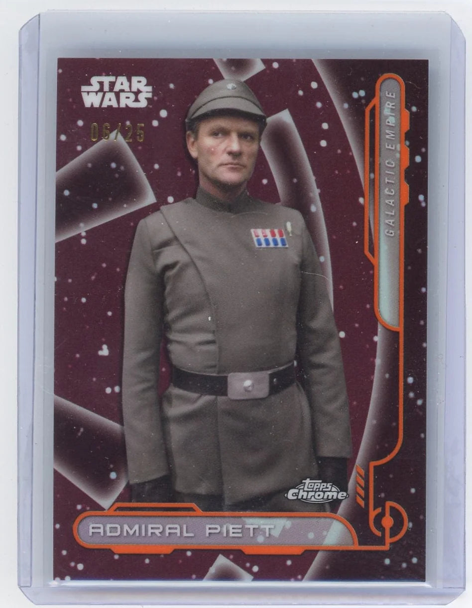 Admiral Piett 2025 Star Wars Topps Chrome Galactic Empire Rebel Orange Refractor #'d 06/25