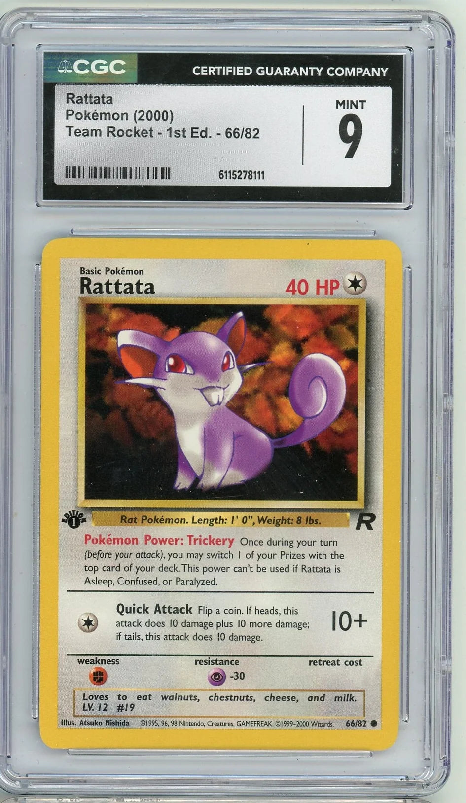 Rattata 2000 Pokemon Team Rocket 1st Edition non-holo #66/82 CGC 9