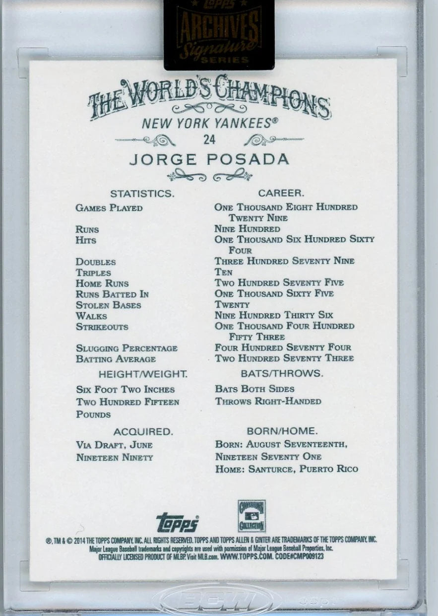 Jorge Posada 2021 Topps Archives Autograph #'d 34/82