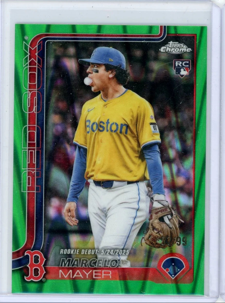 Marcelo Mayer 2025 Topps Update Series Rookie Debut Green Raywave Refractor RC #'d 52/99
