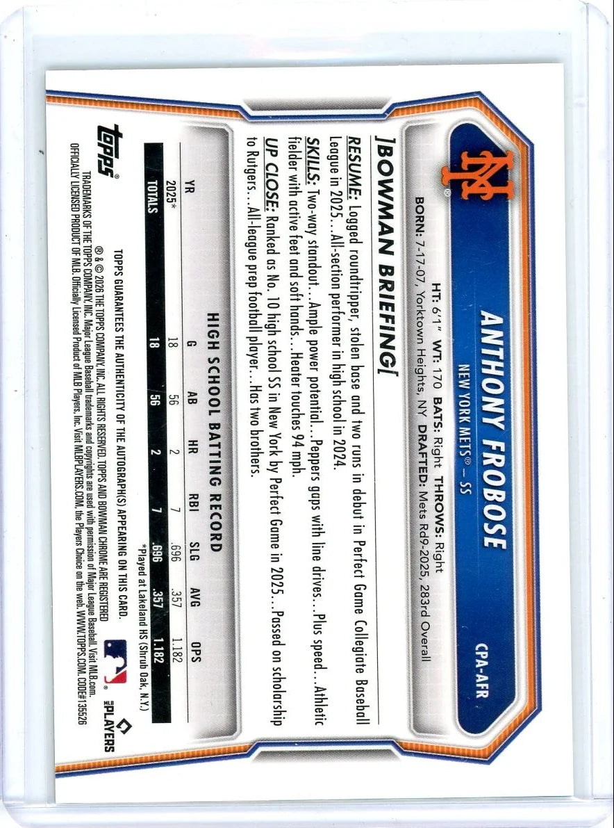 Anthony Frobose 2026 1st Bowman Chrome Green Reptilian Auto #'d 60/99