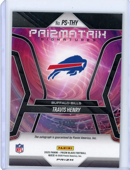 Travis Henry 2025 Panini Prizm Black Prizmatrix Auto Red Prizm #'d 58/99