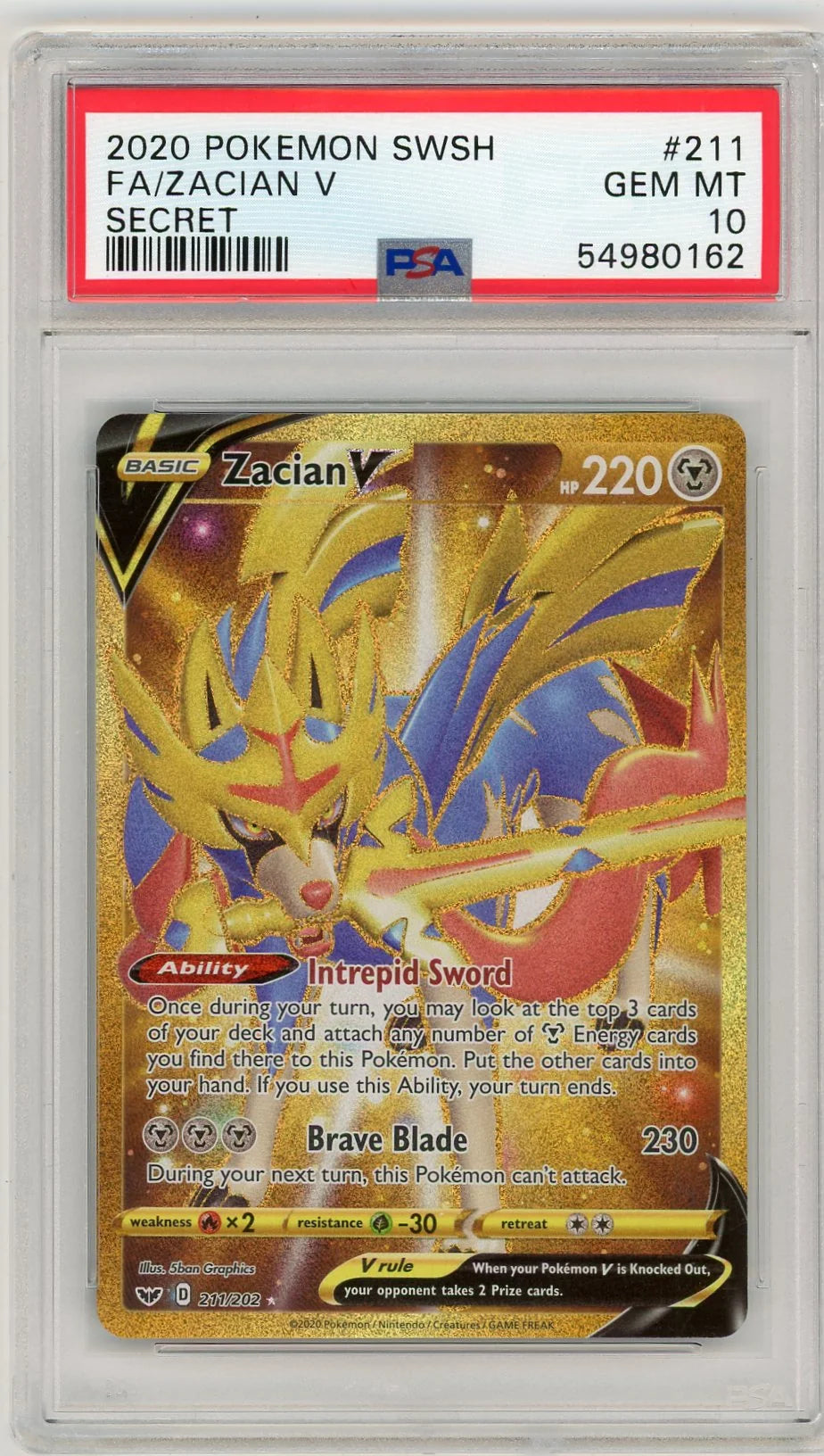 Zacian V 2020 Pokemon Sword & Shield Base secret rare #211/202 PSA 10