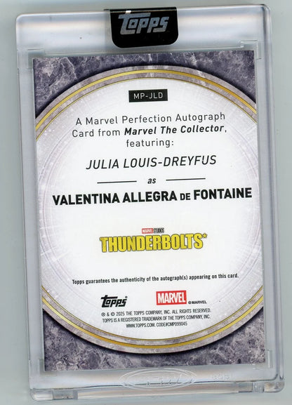 Valentina Allegra de Fontaine (Julia Louis-Dreyfus) 2025 Topps Marvel The Collector Perfection auto orange (encased) #'d 11/25