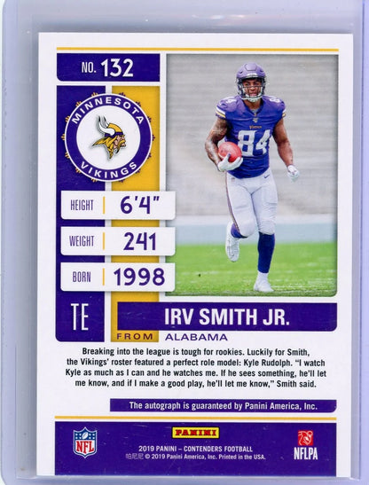 Irv Smith Jr. 2019 Panini Contenders Playoff Ticket Auto RC #'d 07/99