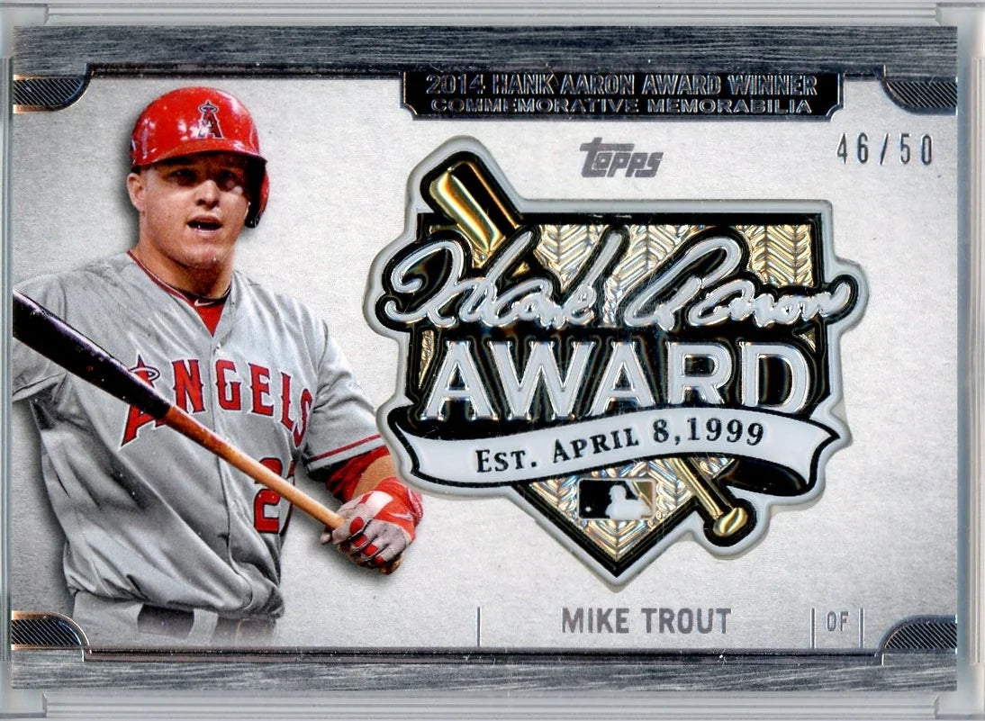 Mike Trout 2017 Topps AL Hank Aaron Award Comm. relic #'d 46/50