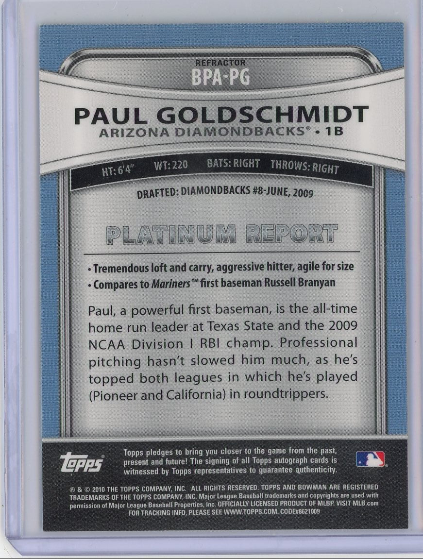 Paul Goldschmidt 2010 Bowman Platinum autograph refractor