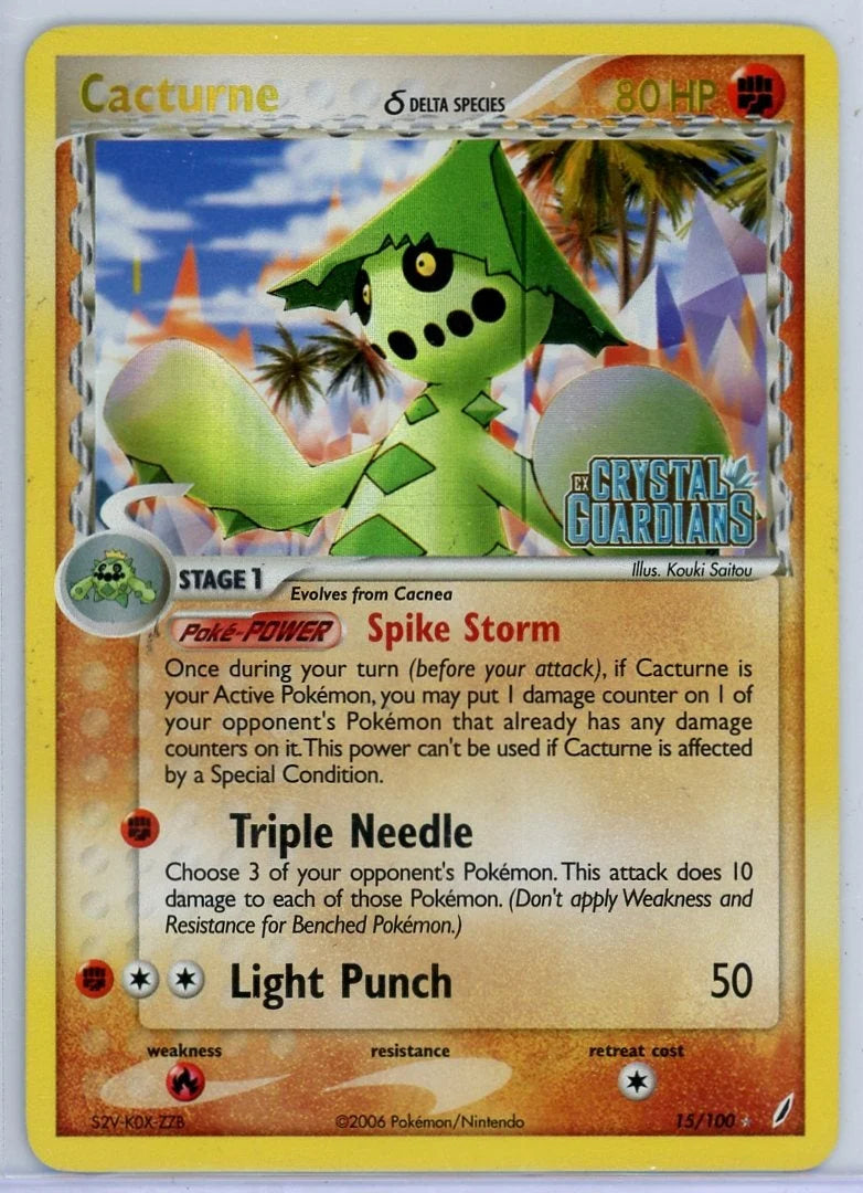 Cacturne 2006 Pokemon ex Crystal Guardians reverse holo (stamped) #15/100 LP/MP