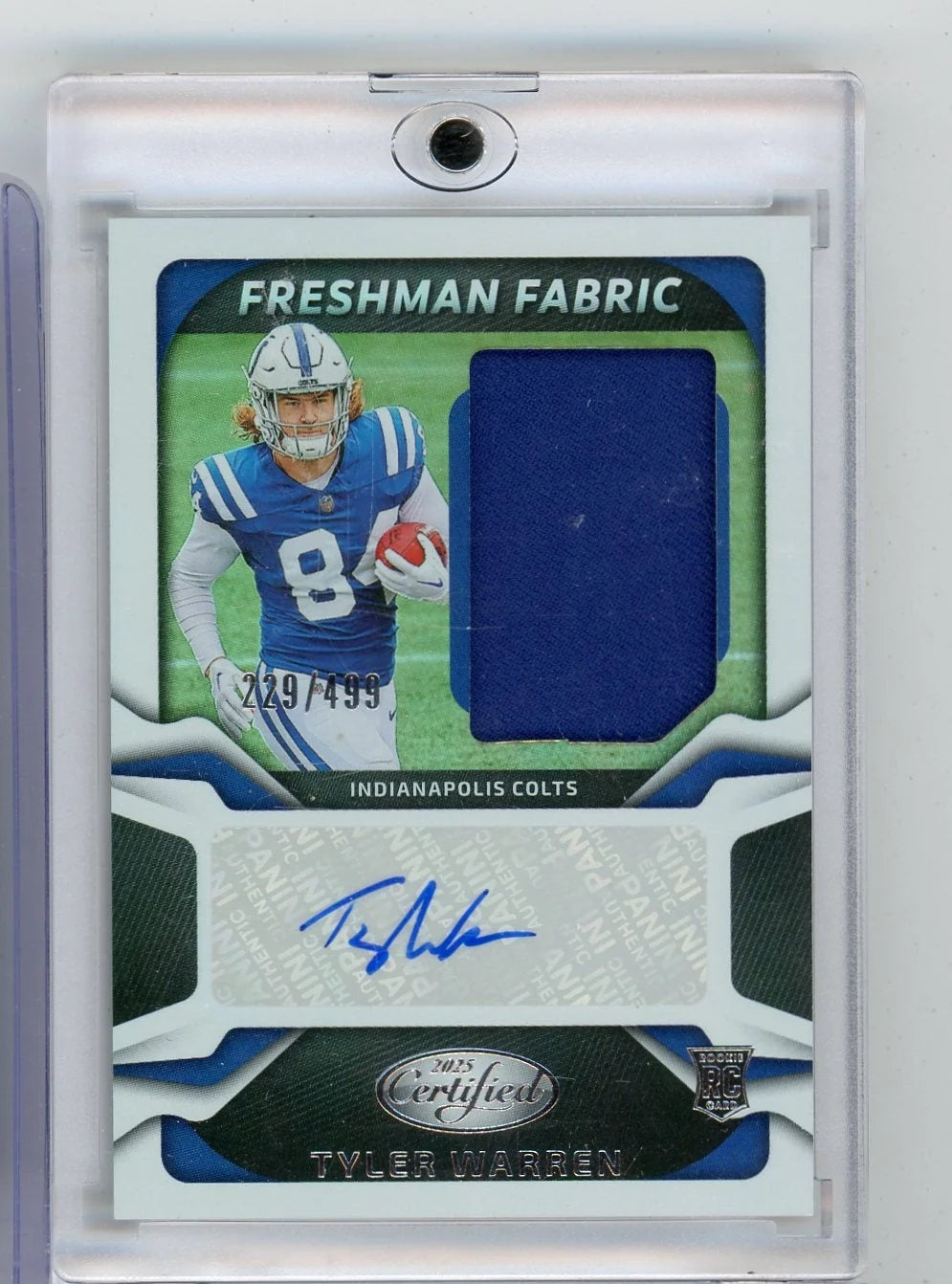 Tyler Warren 2025 Panini Certified Freshman Fabric RPA #'d 229/499