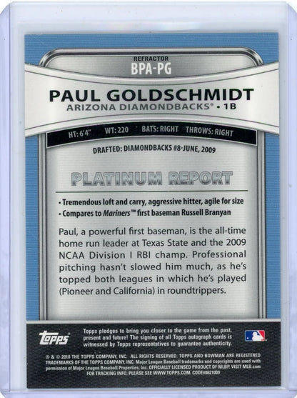 Paul Goldschmidt 2010 Bowman Platinum Autograph