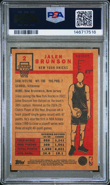 Jalen Brunson 2025 Topps Living Set #2 PSA 10