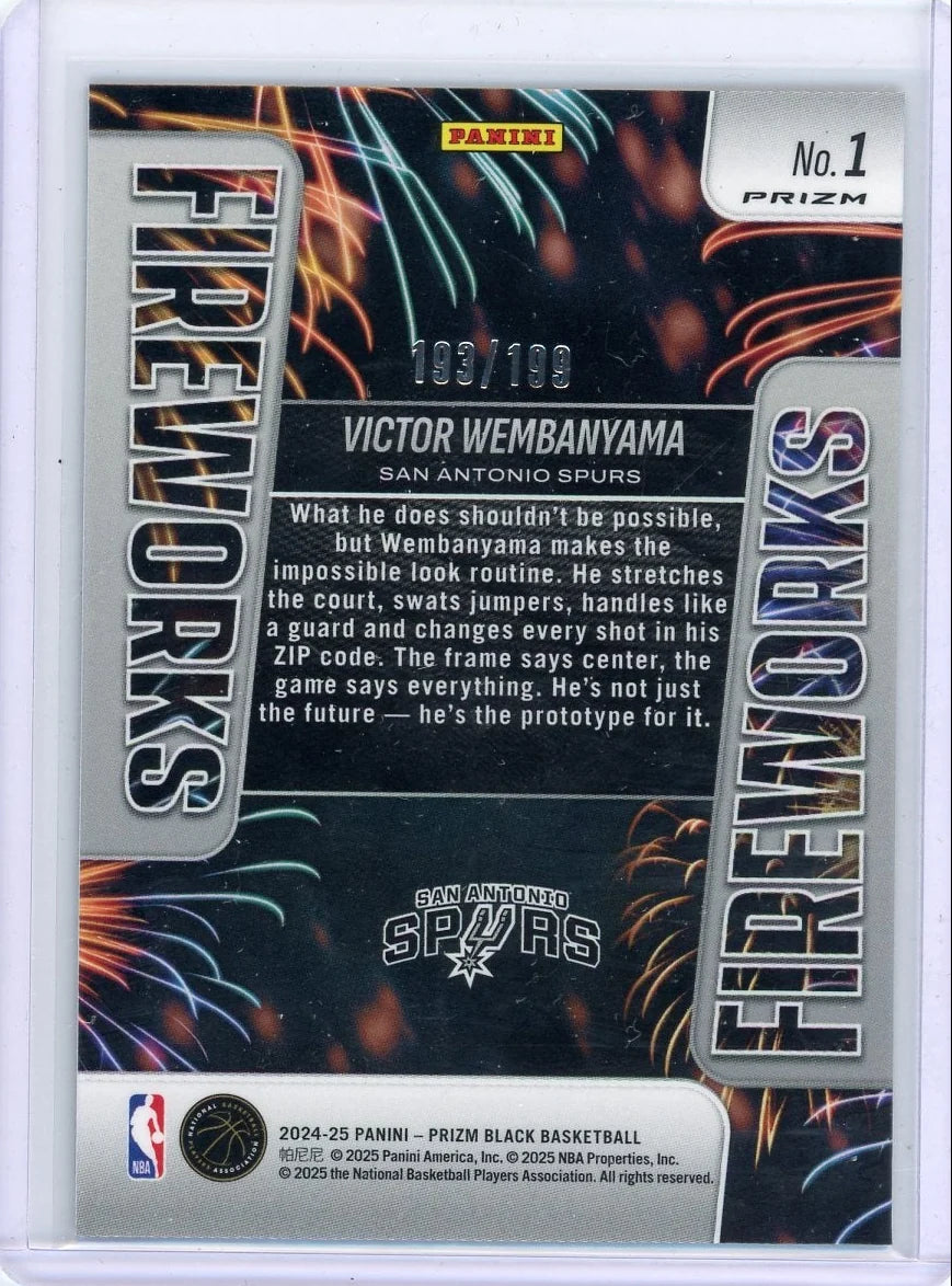 Victor Wembanyama 2025 Panini Prizm Black Fireworks #'d 193/199