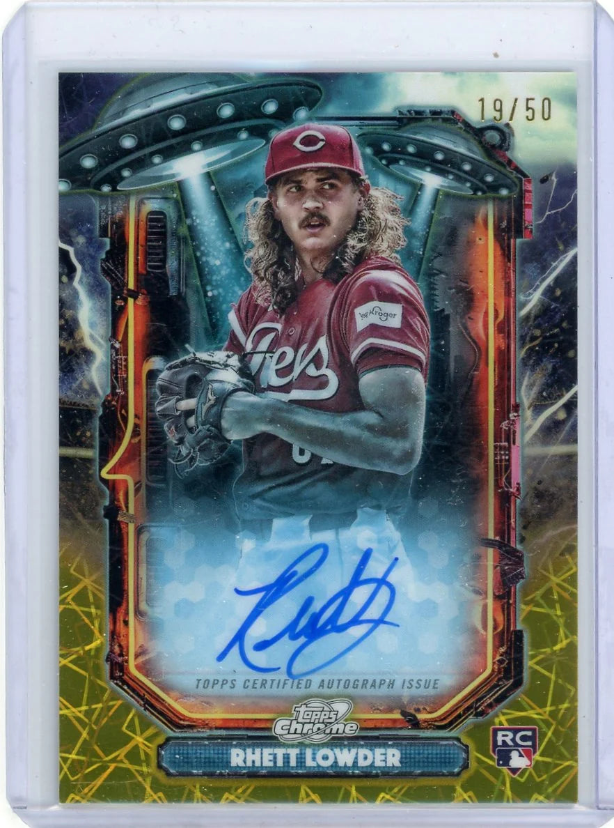 Rhett Lowder 2025 Topps Chrome Cosmic Extraterrestrial Talent Auto Gold Interstellar Refractor #'d 19/50