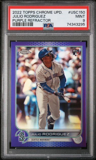 Julio Rodriguez 2022 Topps Chrome Update Purple Refractor RC PSA 9