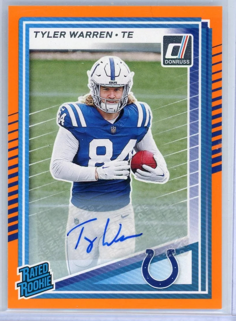 Tyler Warren 2025 Donruss Rated Rookie Orange Auto