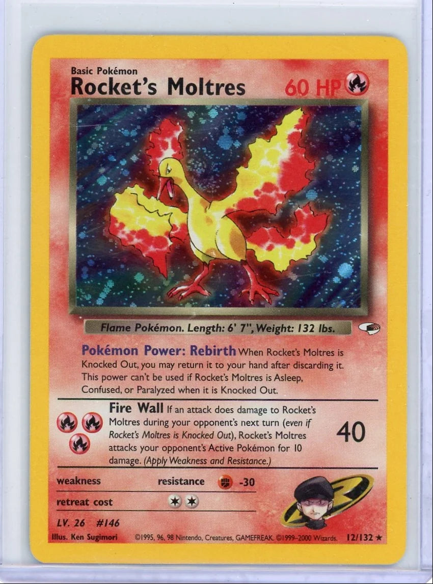 Rocket's Moltres 2000 Pokemon Gym Heroes holo #12/132