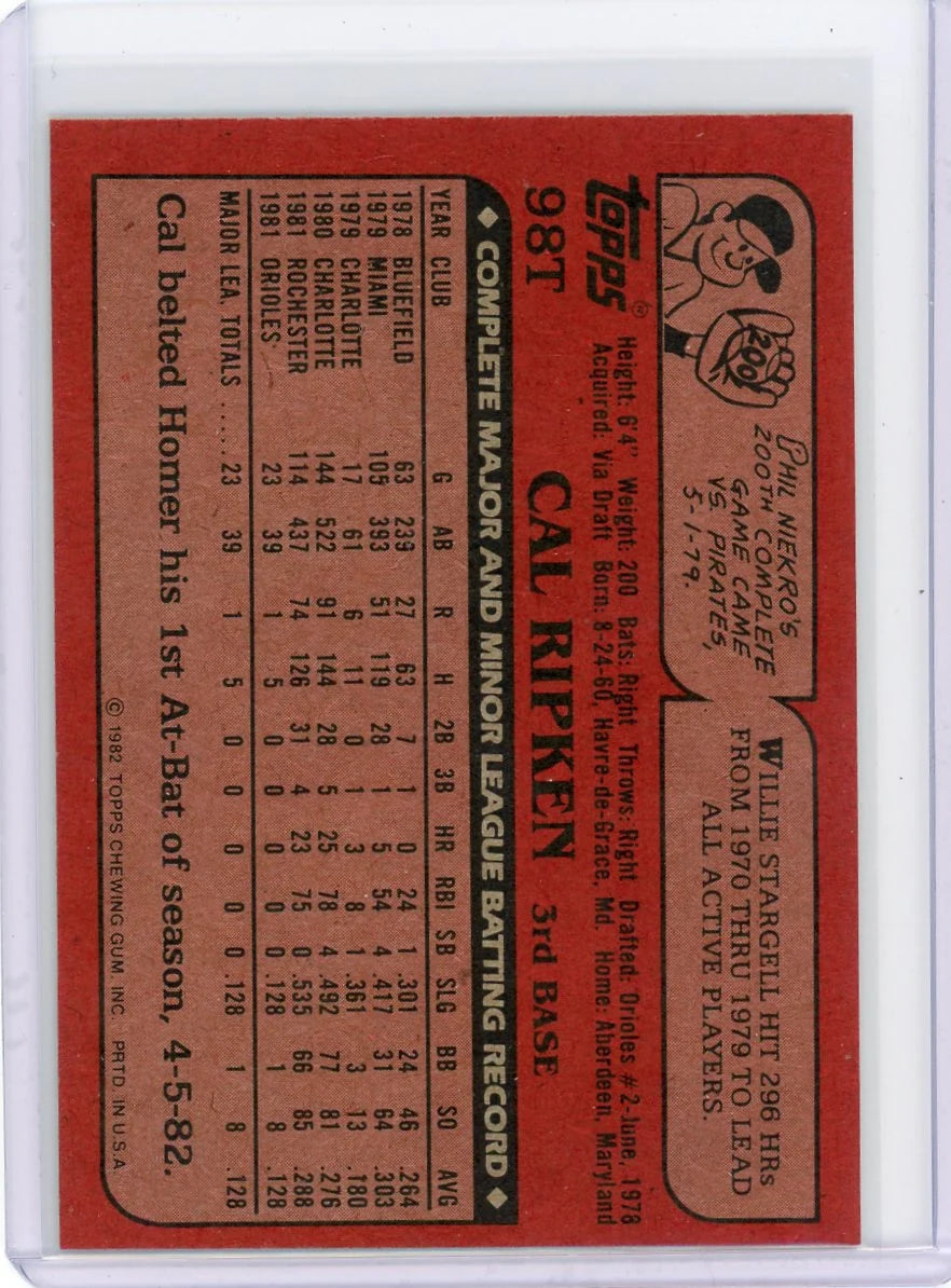 Cal Ripken 1982 Topps Traded RC #98t