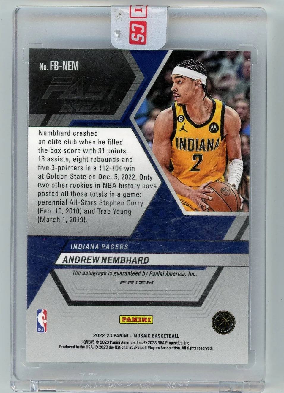 Andrew Nembhard 2022-23 Panini Mosaic Fast Break Autographs Auto RC (Sealed) (Copy)