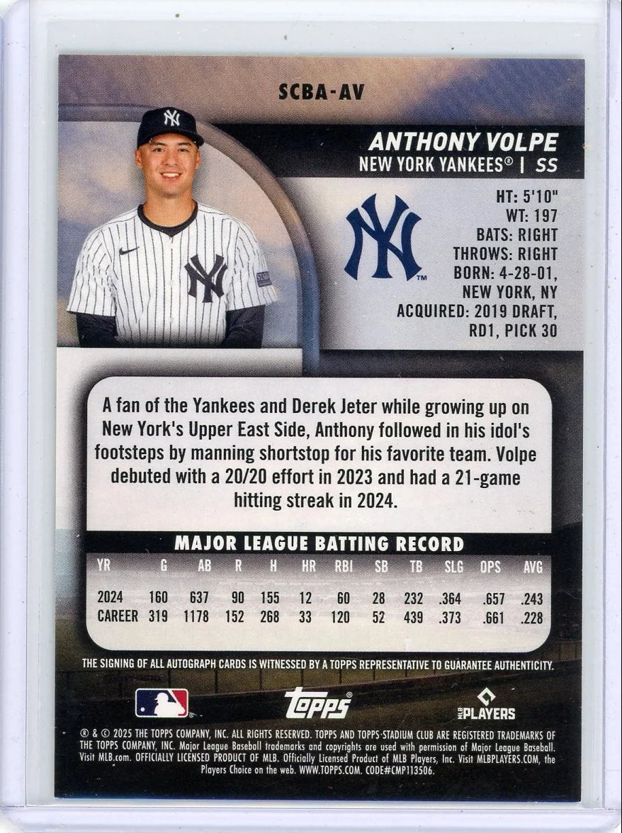 Anthony Volpe 2025 Topps Stadium Club Auto Yellow