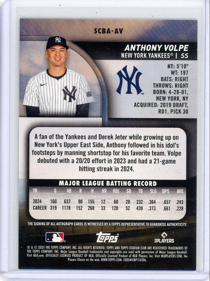 Anthony Volpe 2025 Topps Stadium Club Auto Yellow