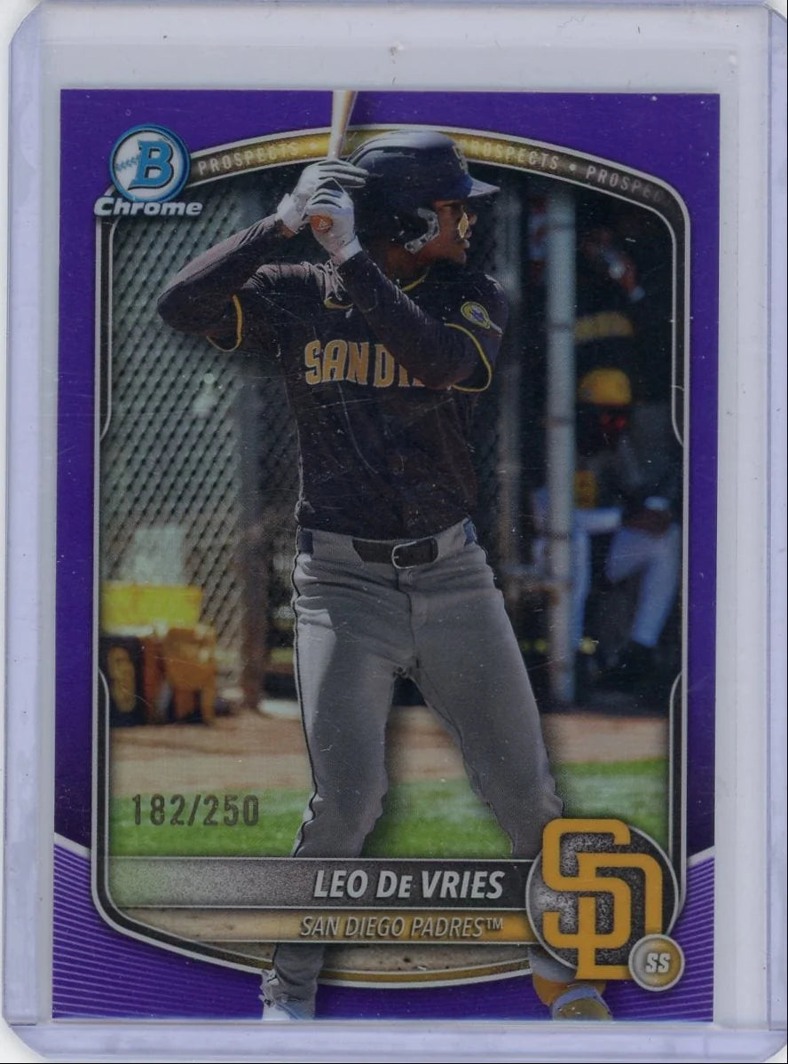 Leo De Vries 2025 Bowman Chrome #'d 182/250 Purple Ref.