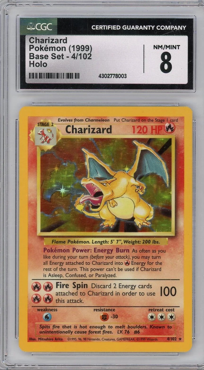Charizard 1999 Pokemon Base Set holo #4/102 CGC 8