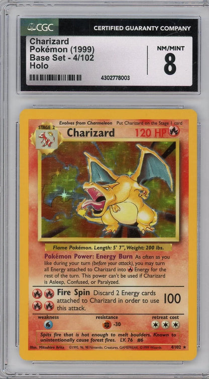 Charizard 1999 Pokemon Base Set holo #4/102 CGC 8