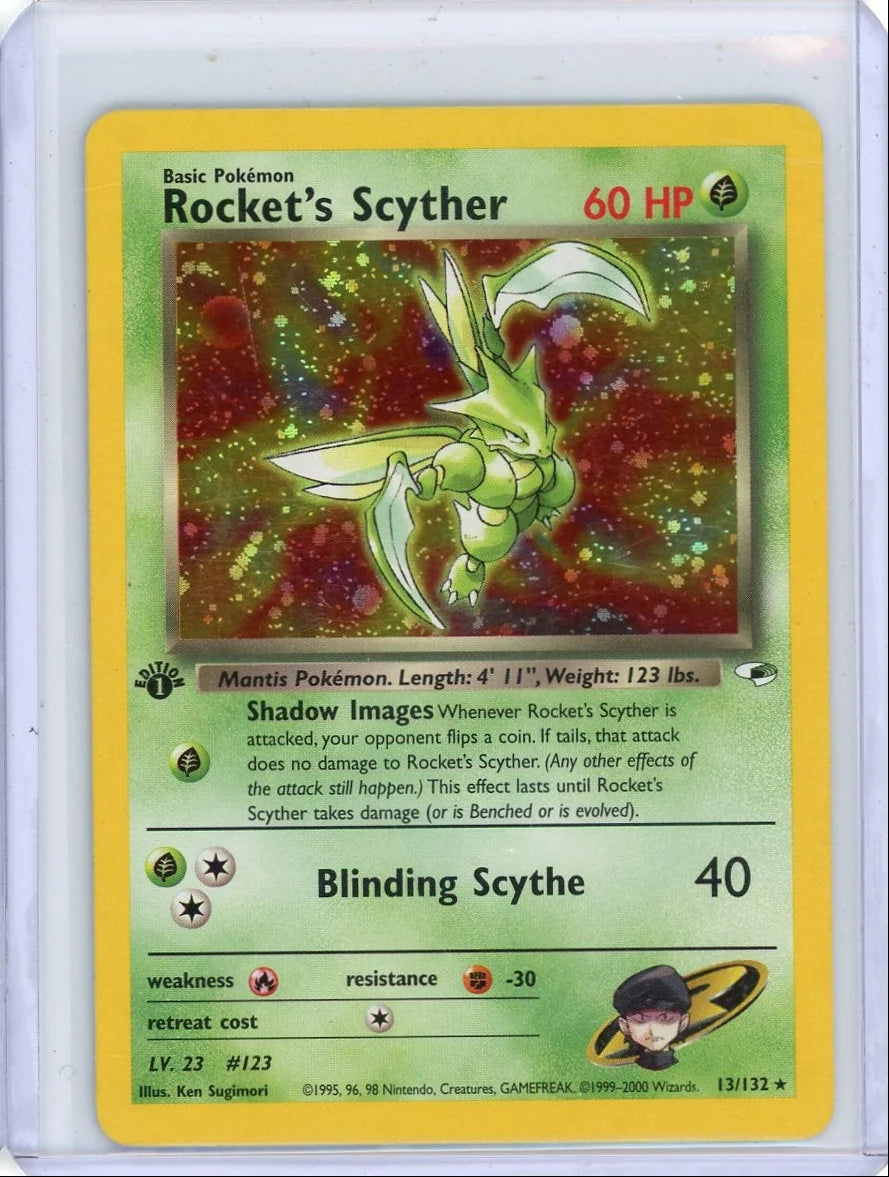 Rocket's Scyther 2000 Pokemon Gym Heroes 1st Edition holo #13/132 (minor crease)