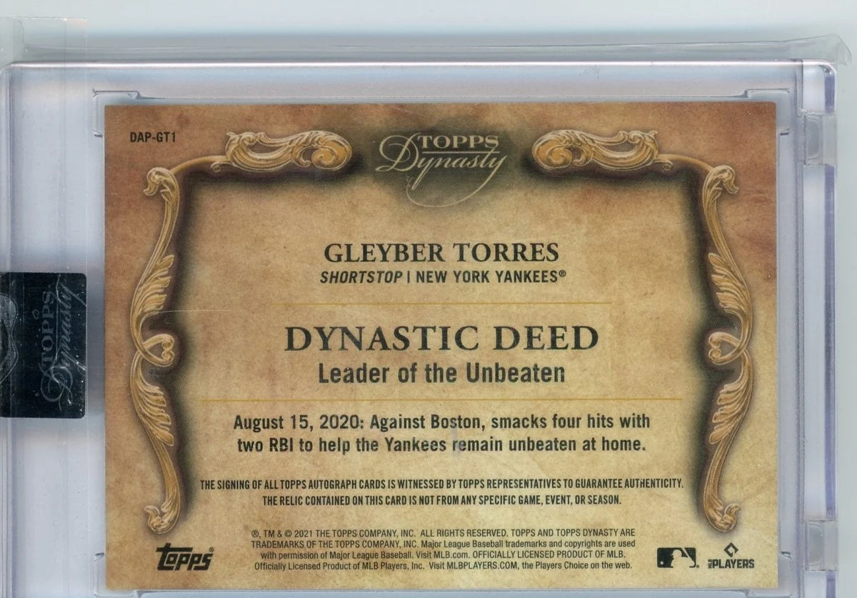 2021 Topps Dynasty Gleyber Torres 1/1 autograph Nike Swoosh relic "Dynasty Deed"