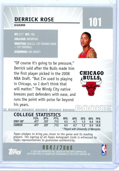 Derrick Rose 2008 Topps Co-Signers rookie card #'d 0847/2008