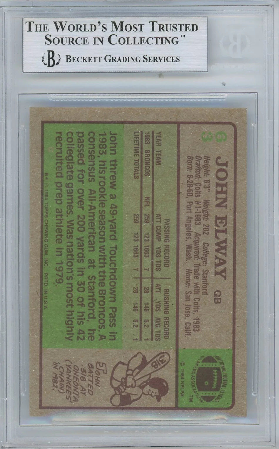 John Elway 1984 Topps Rookie Card #63 BGS 9