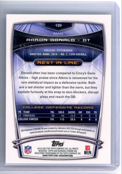 Aaron Donald 2014 Bowman Chrome gold refractor RC #'d 16/50