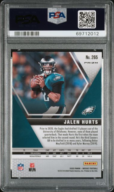 Jalen Hurts 2020 Panini Mosaic NFL Debut Green Mosaic RC PSA 9