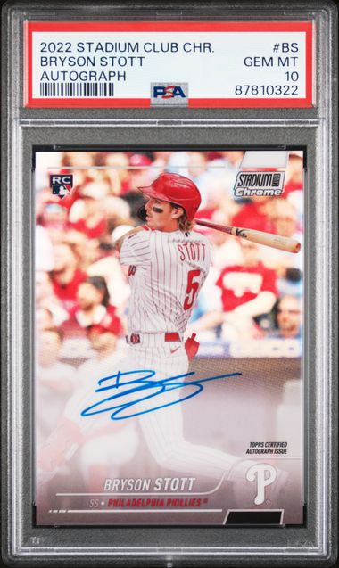 Bryson Stott 2022 Stadium Club Chrome Autograph Refractor PSA 10