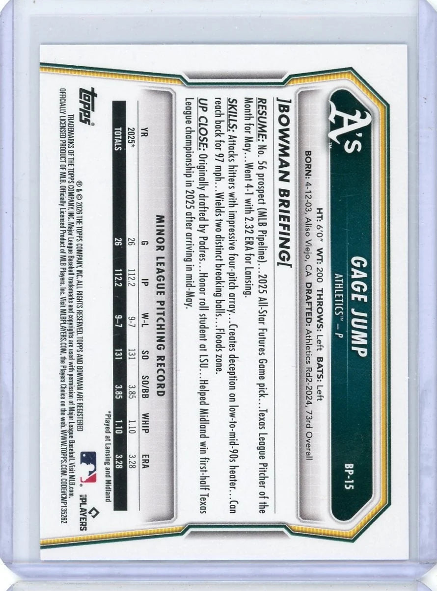 Gage Jump 2026 1st Bowman purple #'d 065/250