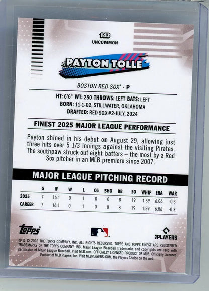 Payton Tolle 2026 Topps Finest #'d 4/25